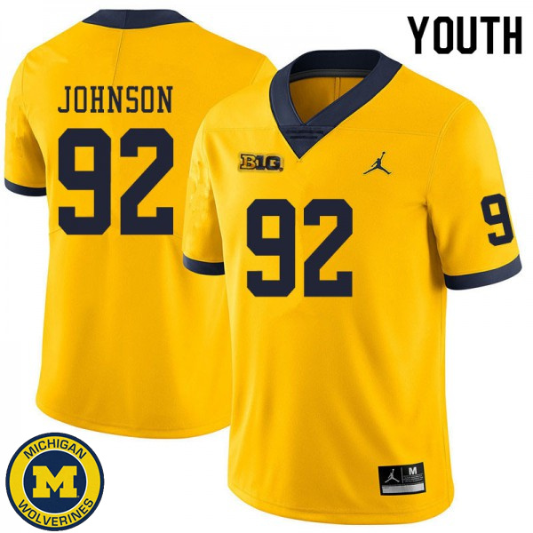 Youth Michigan Wolverines #92 Ron Johnson Yellow Embroidery Football Jersey